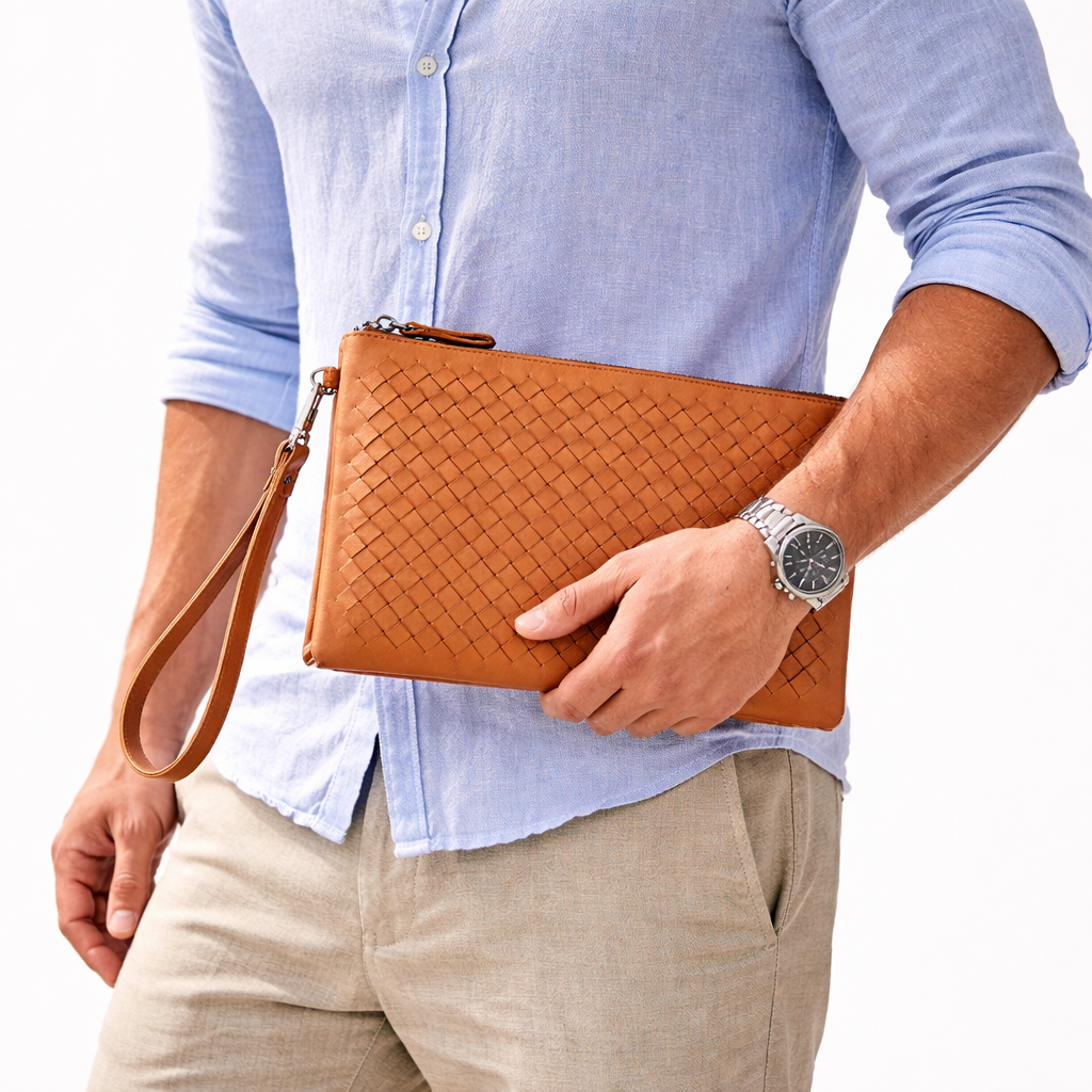 Veloura Woven Leather Pouch